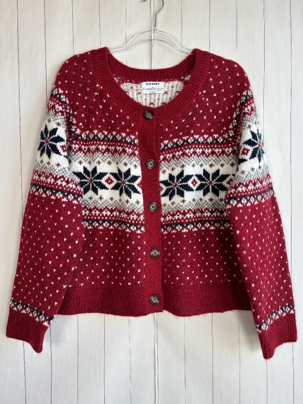 Old Navy women size XL cardigan sweater red fair isle holiday wool blend NEW